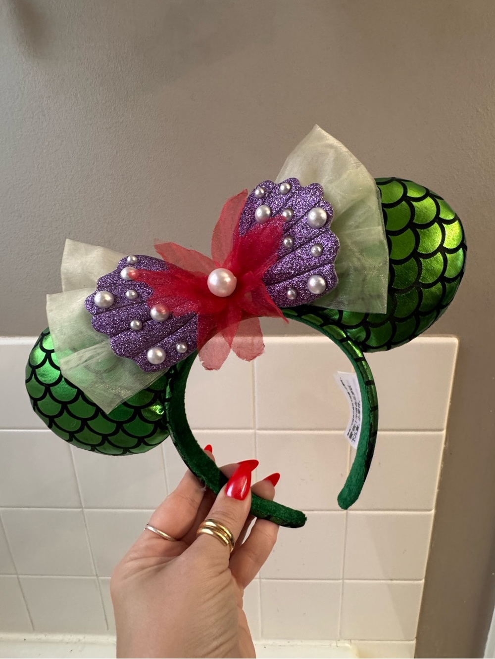Disney Parks Little Mermaid Ear Headband with Purple Shell Bow